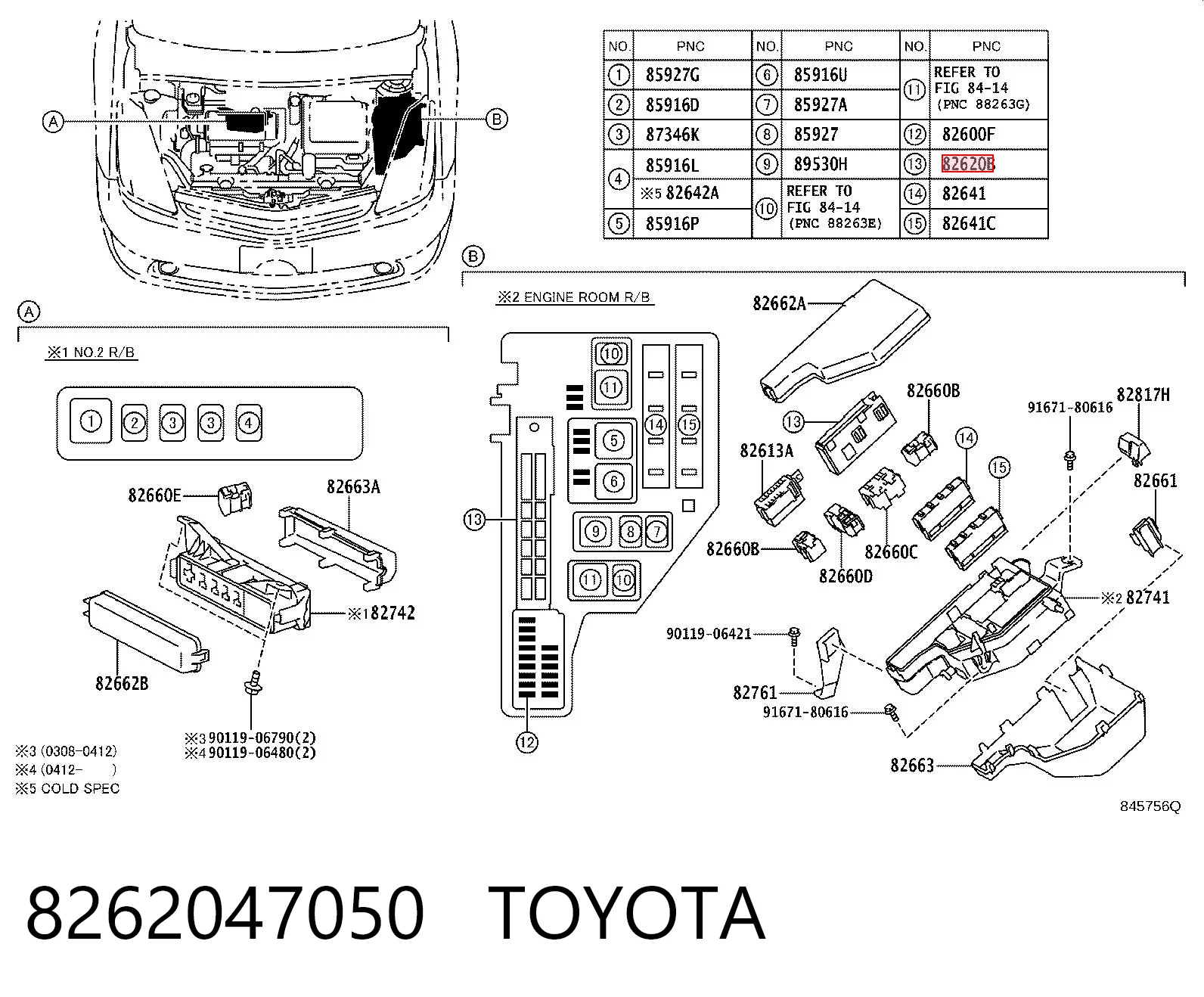 8262047050 Toyota Caja de relés y fusibles
