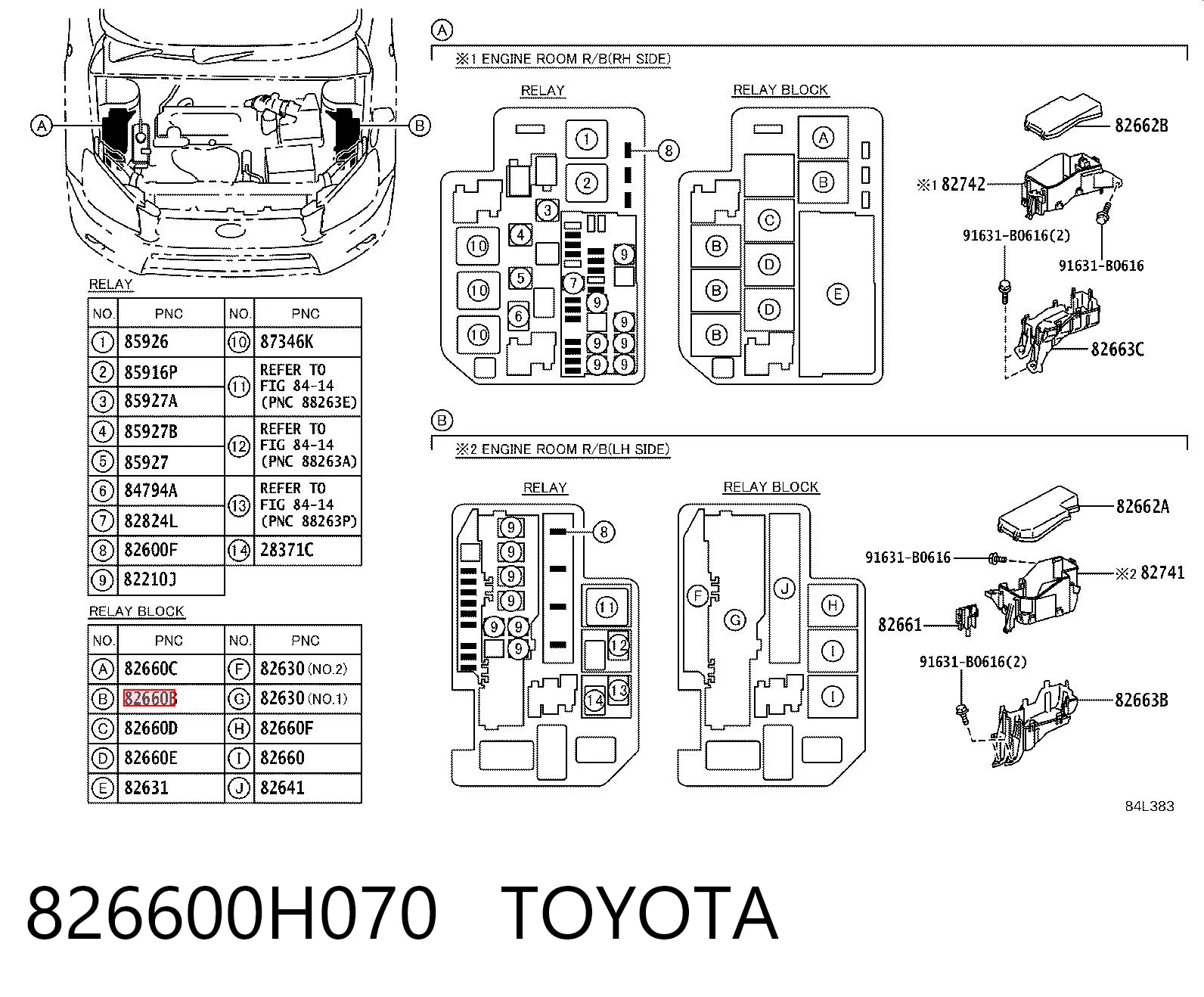 826600H070 Toyota Caja de relés y fusibles
