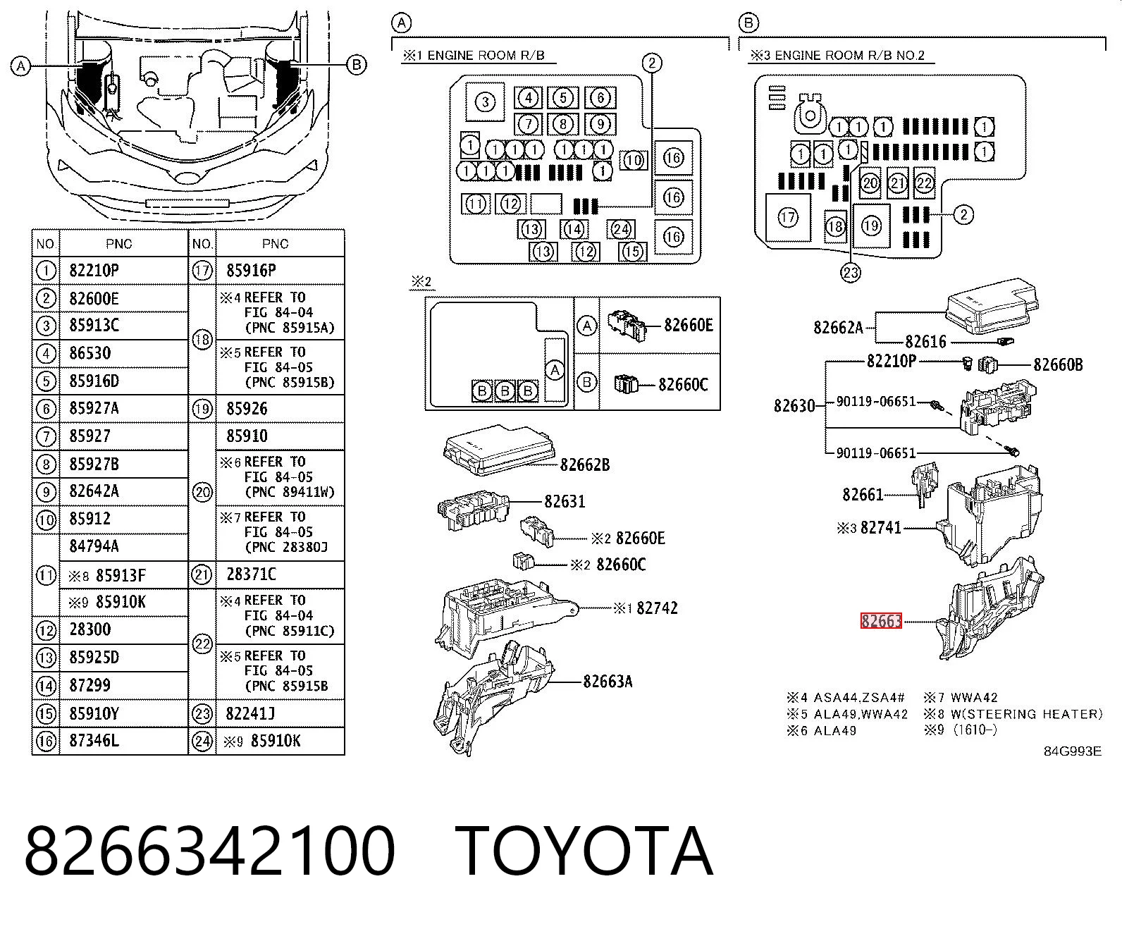 8266342100 Toyota Cubierta de relé