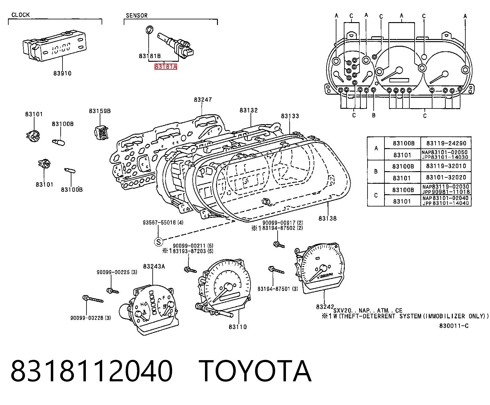8318112040 Toyota Captador de velocidad
