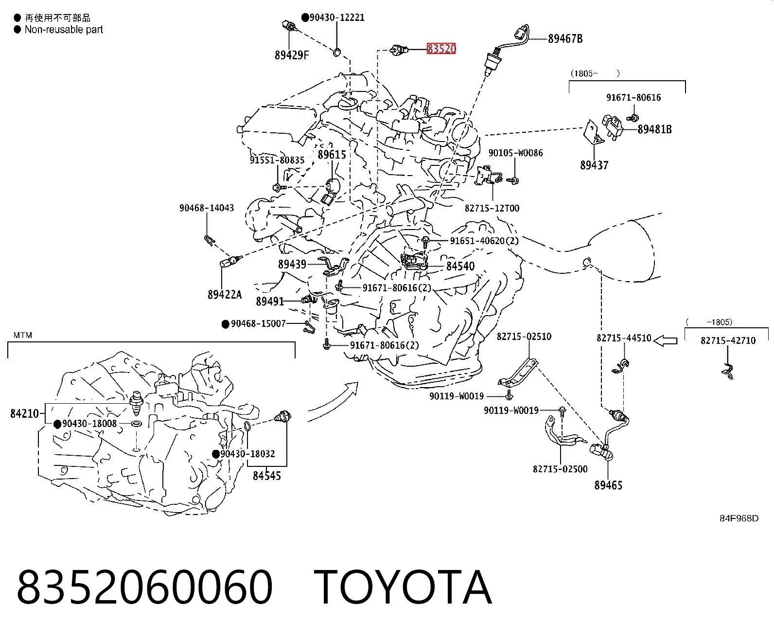 8352060060 Toyota Indicador de presión del aceite