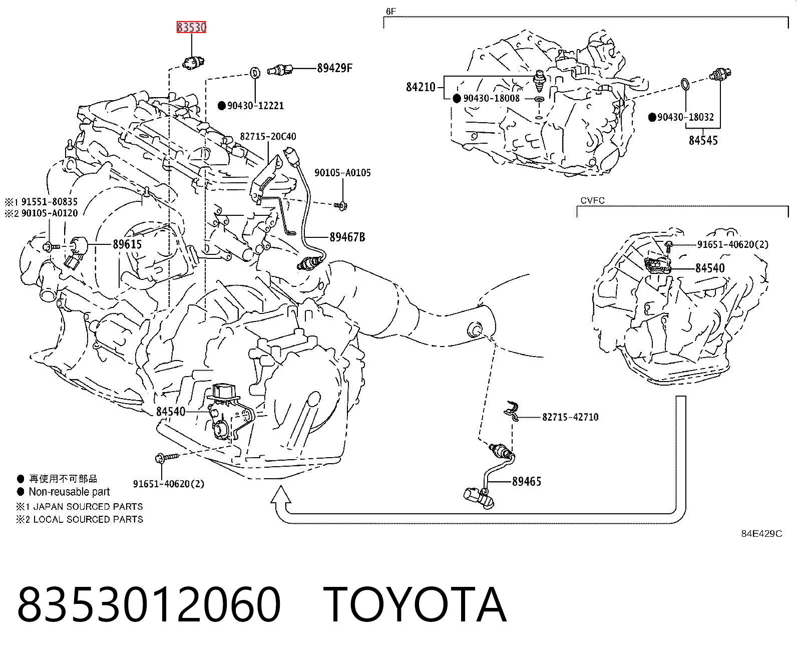 8353012060 Toyota Indicador de presión del aceite