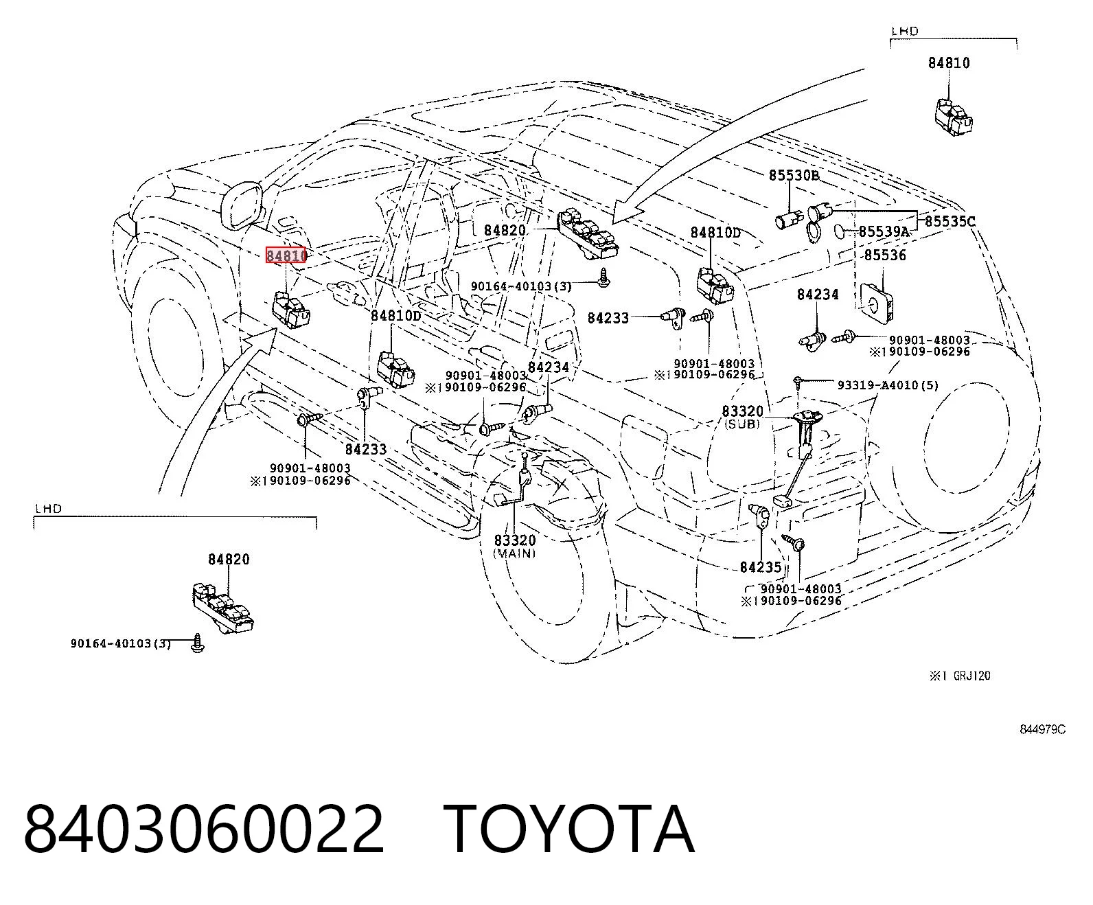 8403060022 Toyota Unidad de control de elevalunas delantera izquierda