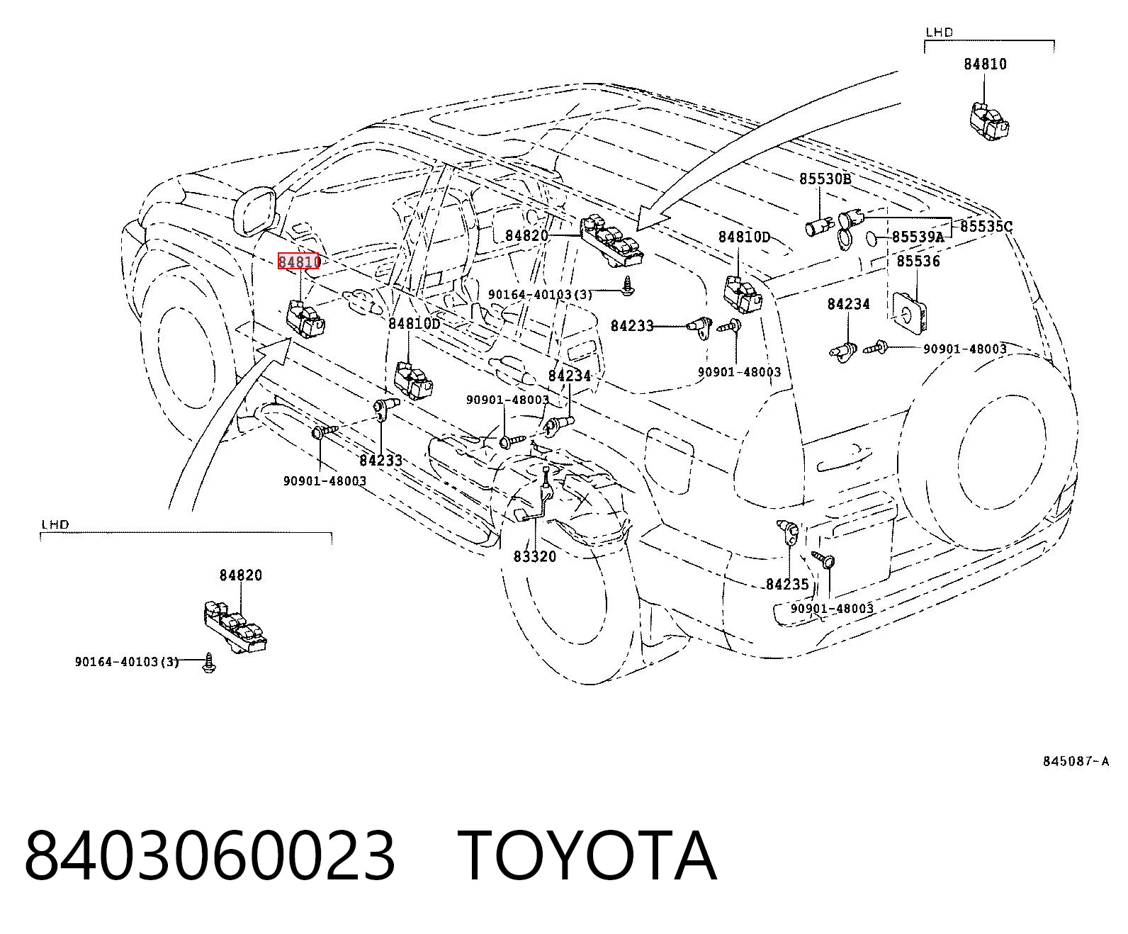 8403060023 Toyota Unidad de control de elevalunas delantera izquierda