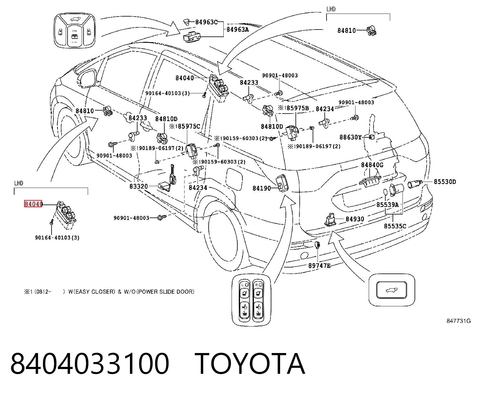 8404033100 Toyota Unidad de control de elevalunas delantera izquierda