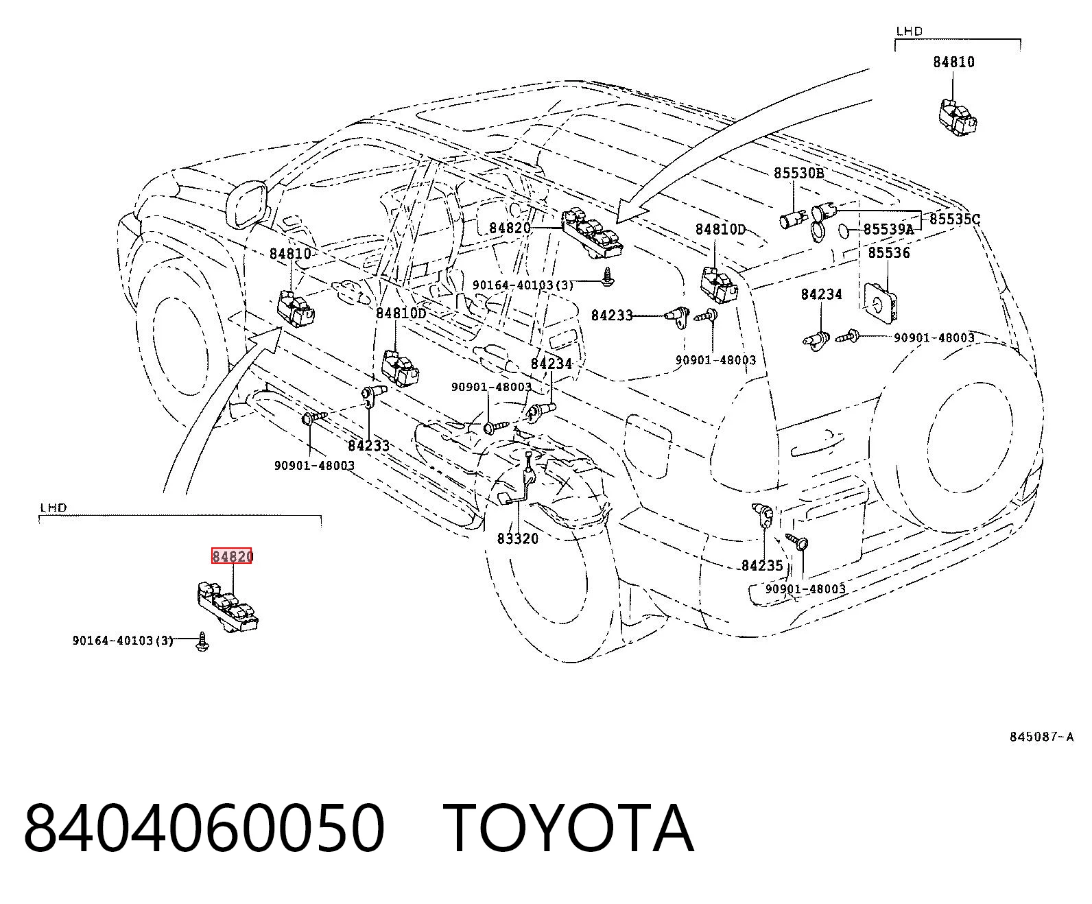 8404060050 Toyota Unidad de control de elevalunas de la consola central