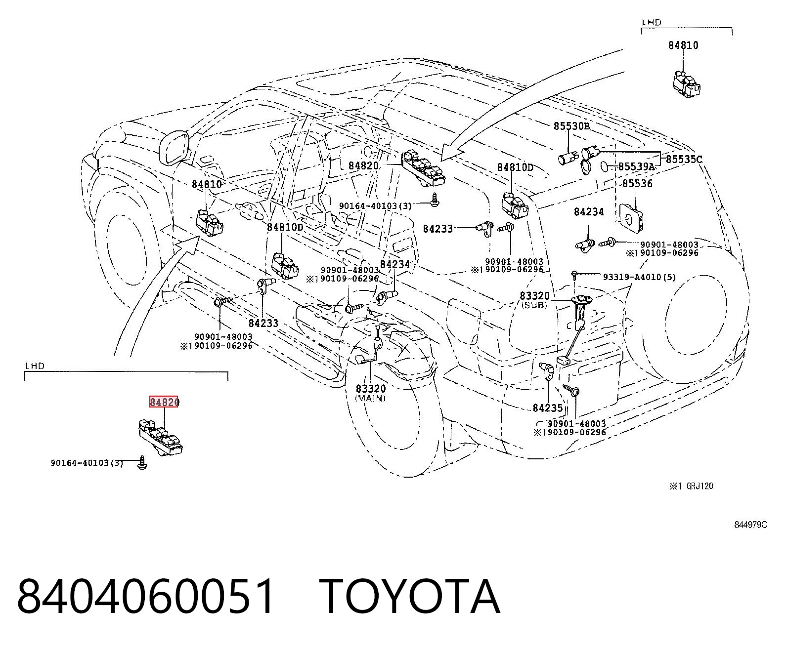 8404060051 Toyota Unidad de control de elevalunas de la consola central