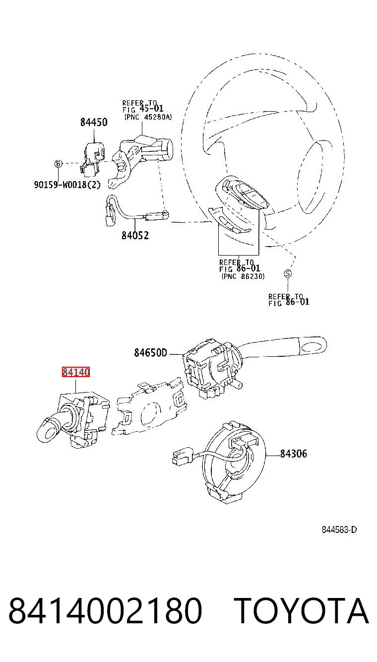 8414002180 Toyota Conmutador izquierdo de la columna de dirección
