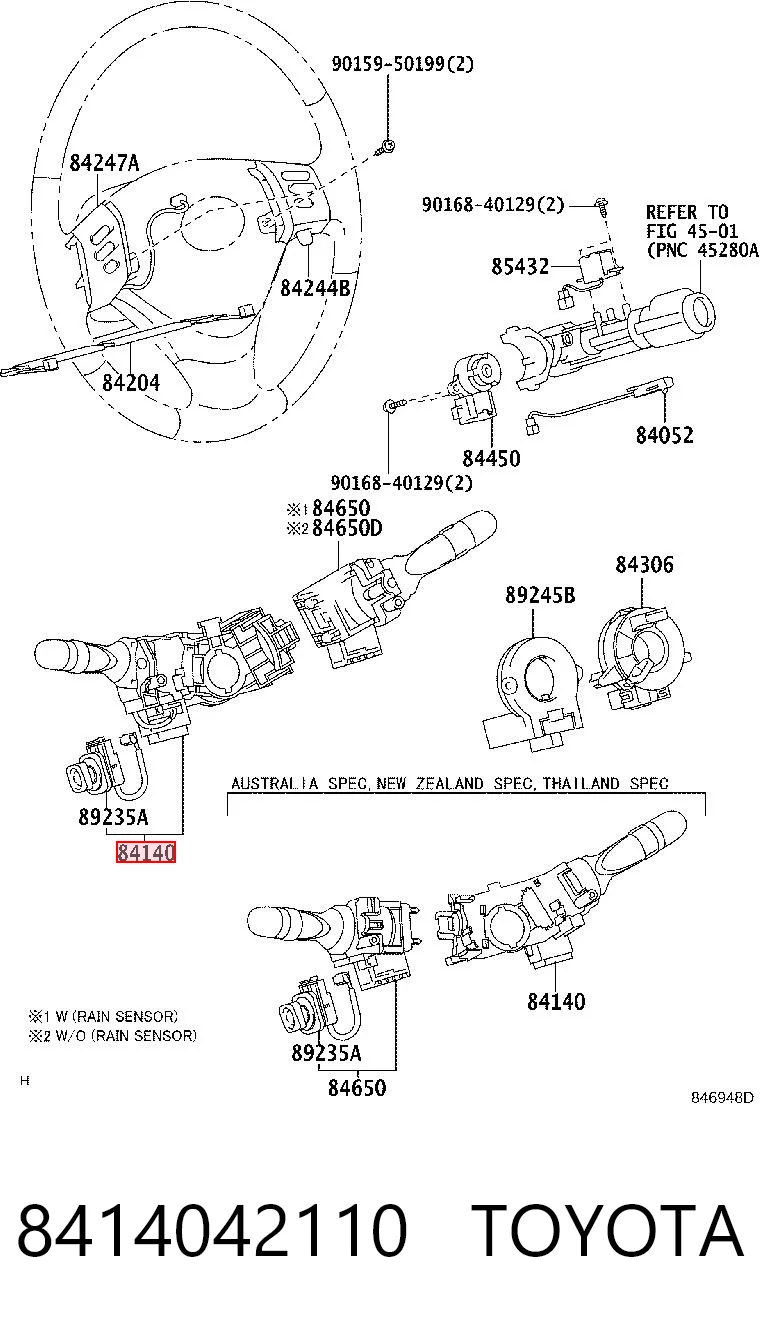 8414042110 Toyota Conmutador izquierdo de la columna de dirección