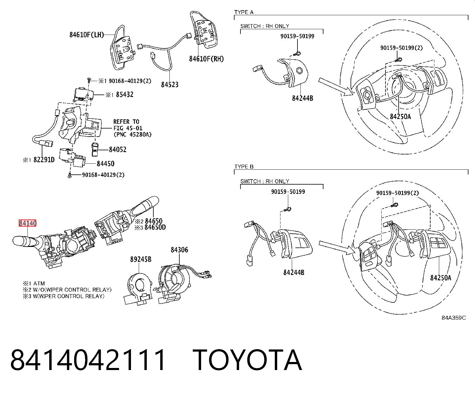 8414042111 Toyota Conmutador izquierdo de la columna de dirección