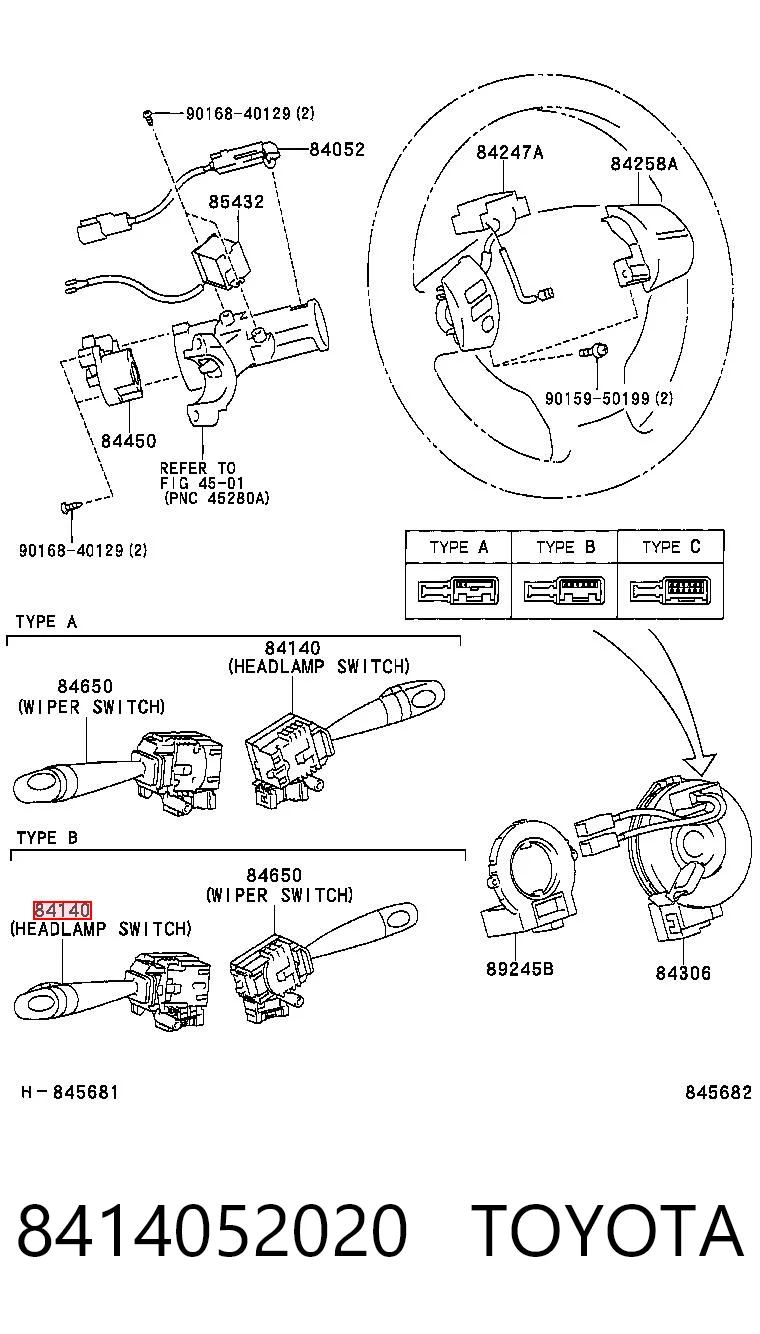 8414052020 Toyota Conmutador izquierdo de la columna de dirección