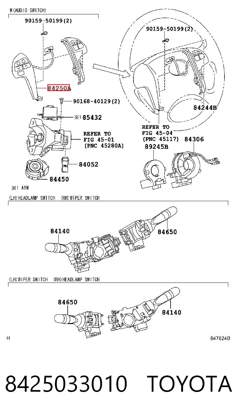 Módulo de interruptores del volante 8425033010 TOYOTA