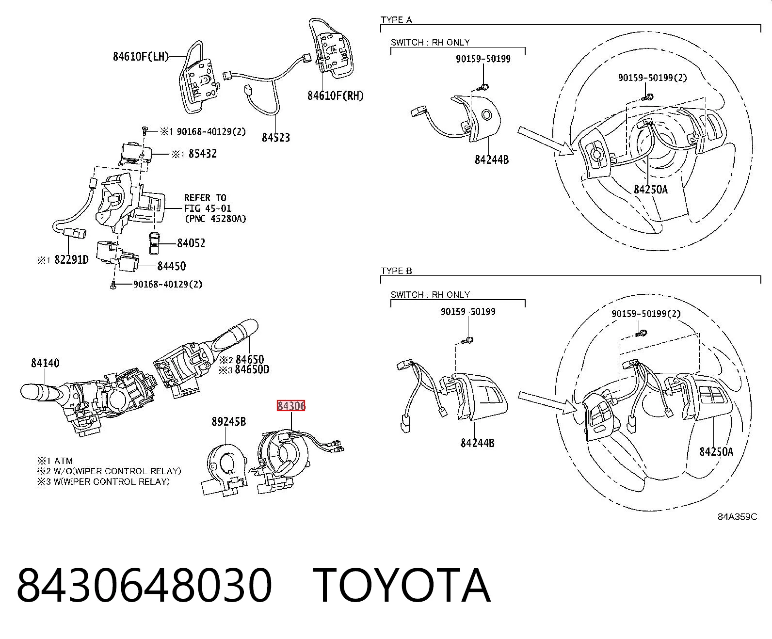 8430648030 Toyota Anillo de AIRBAG 