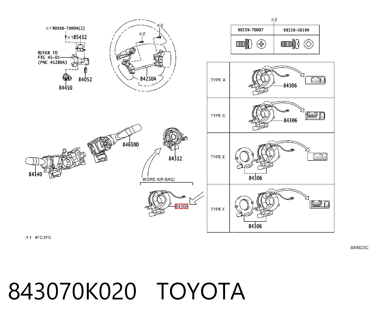 843070K020 Toyota Anillo de AIRBAG 
