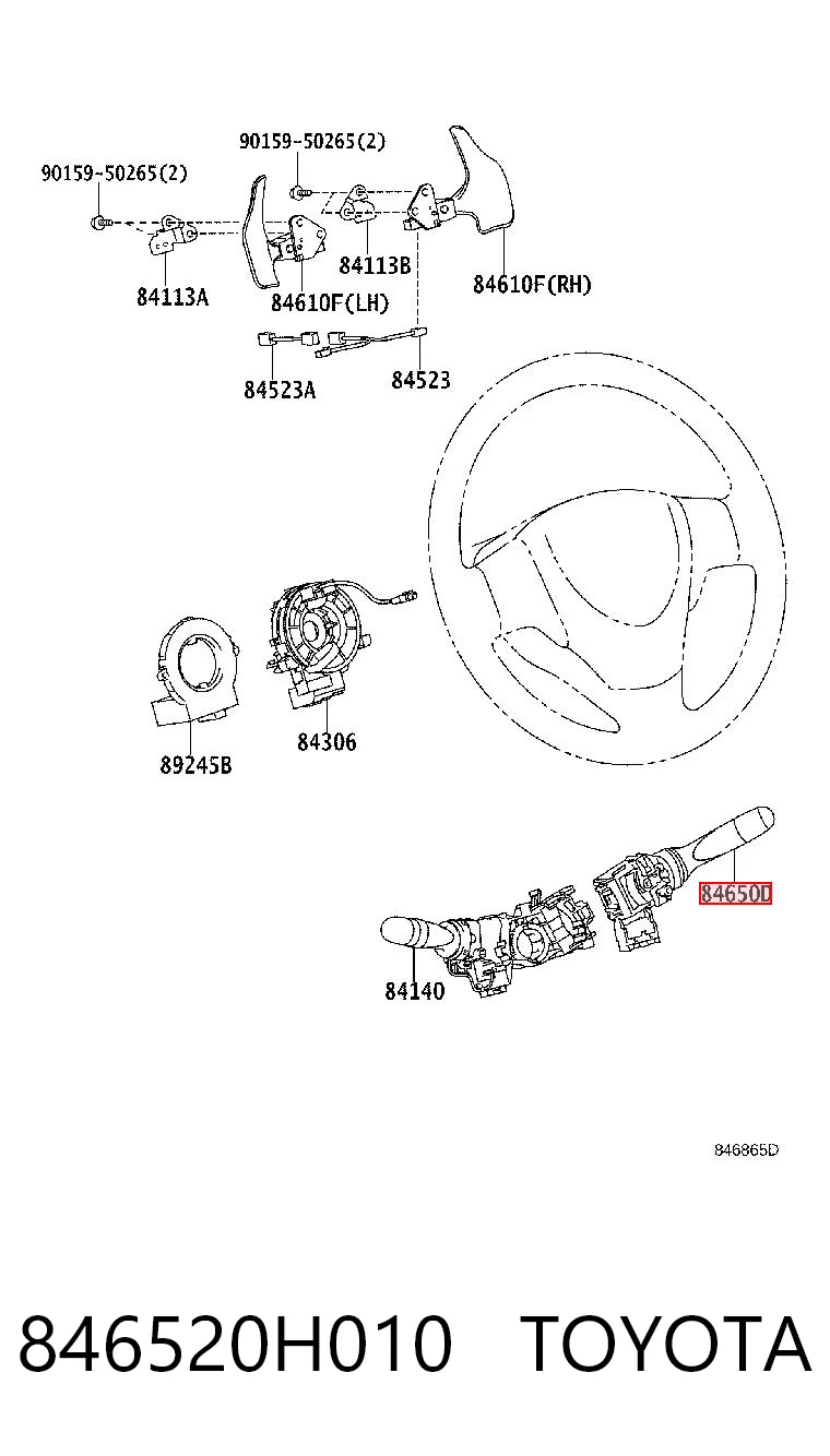 846520H010 Toyota Conmutador derecho de la columna de dirección