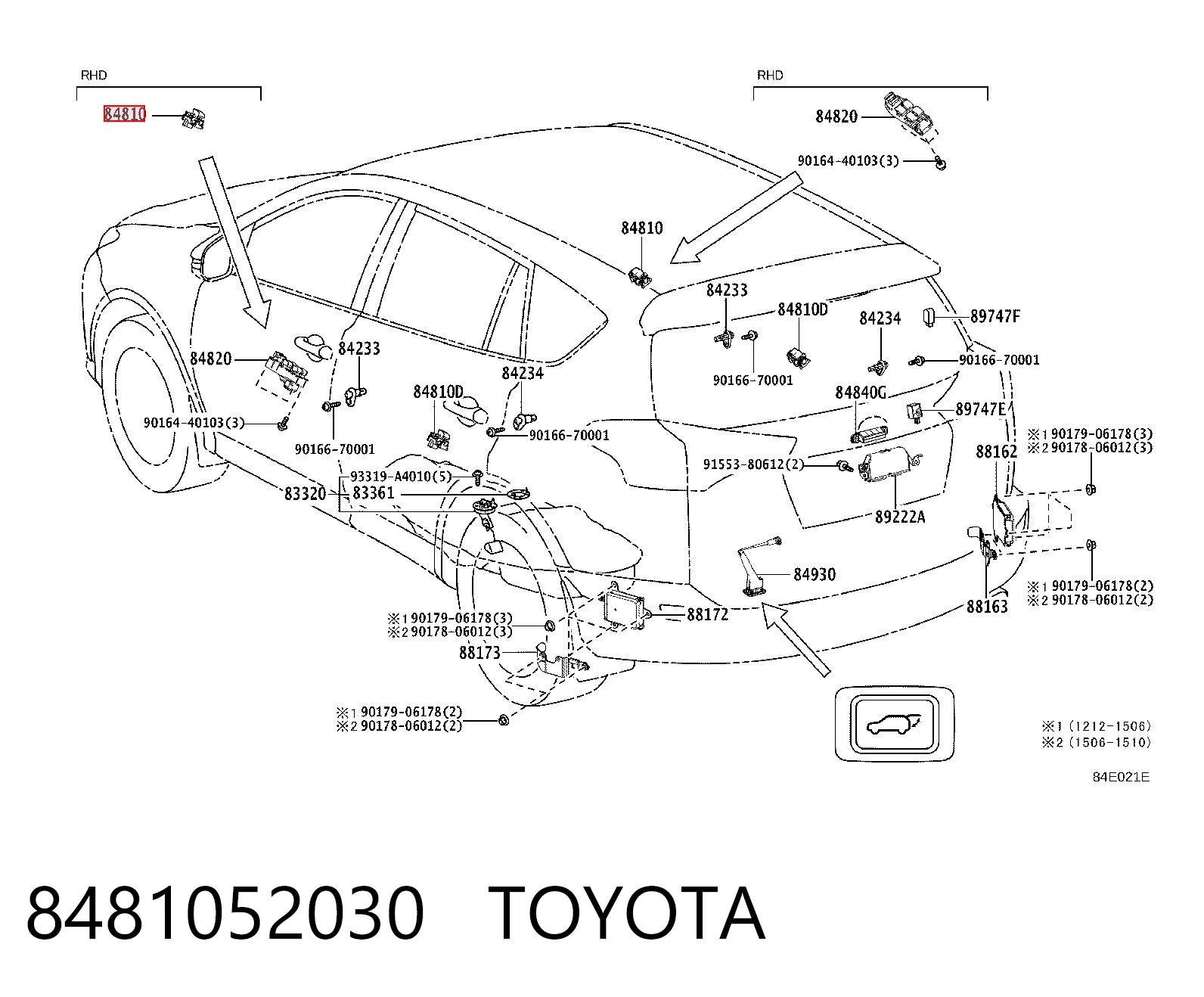 8481052030 Toyota Botón de encendido, motor eléctrico, elevalunas, puerta delantera derecha