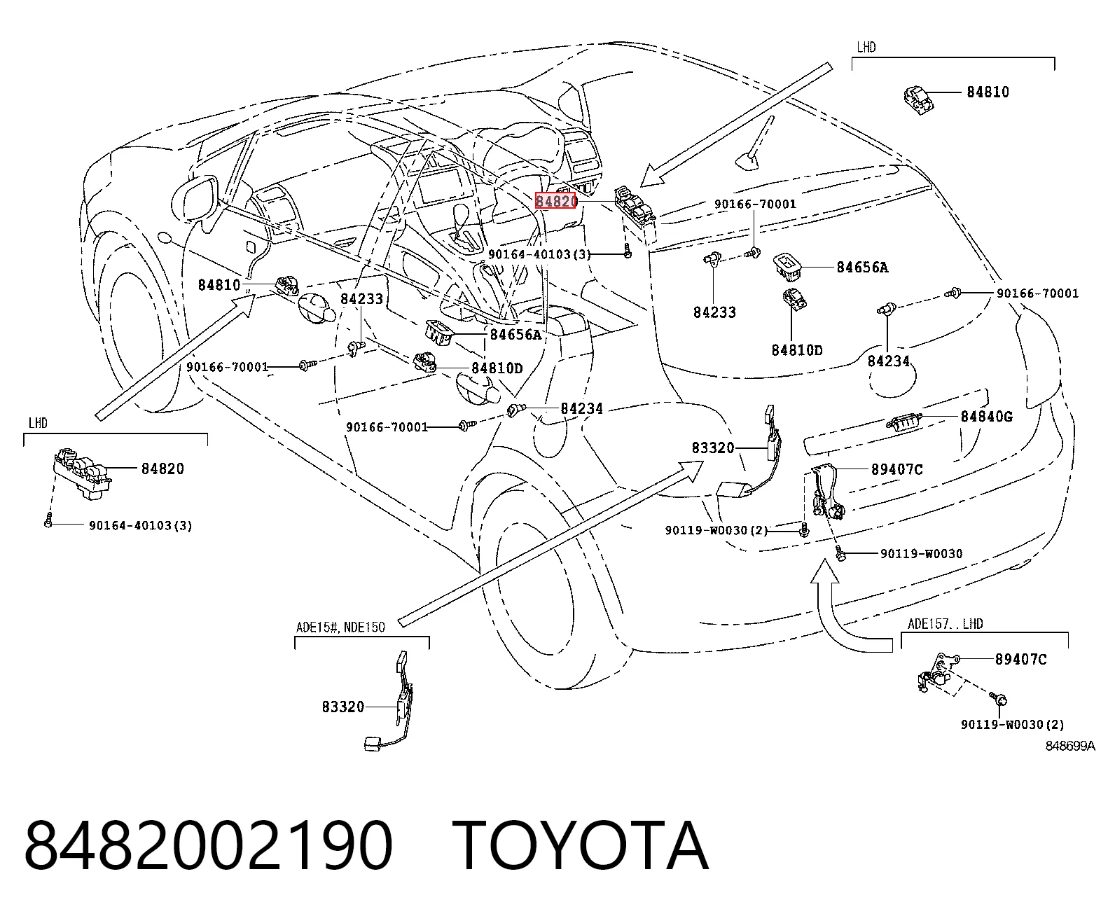8482002190 Toyota Unidad de control de elevalunas delantera izquierda