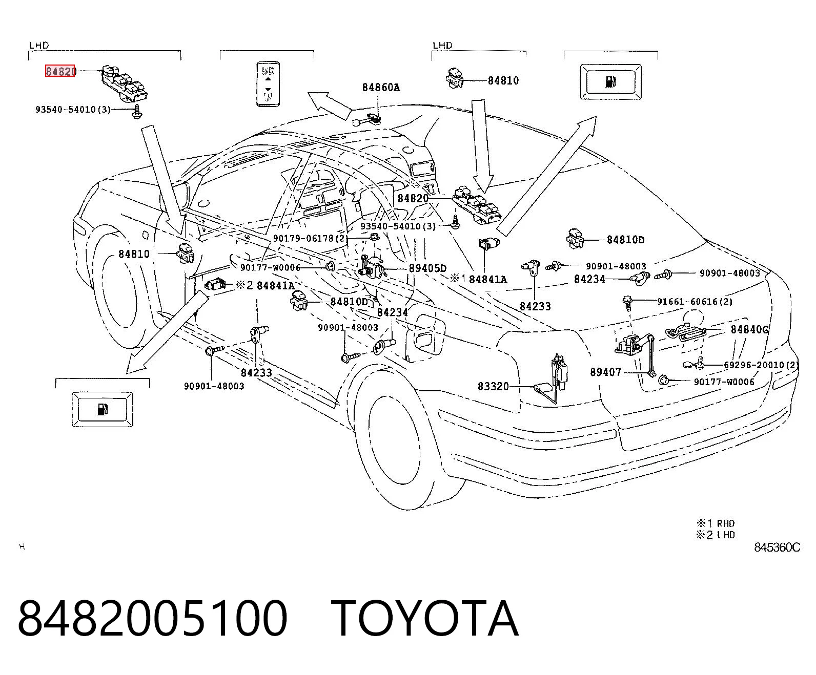 8482005100 Toyota Unidad de control de elevalunas delantera izquierda