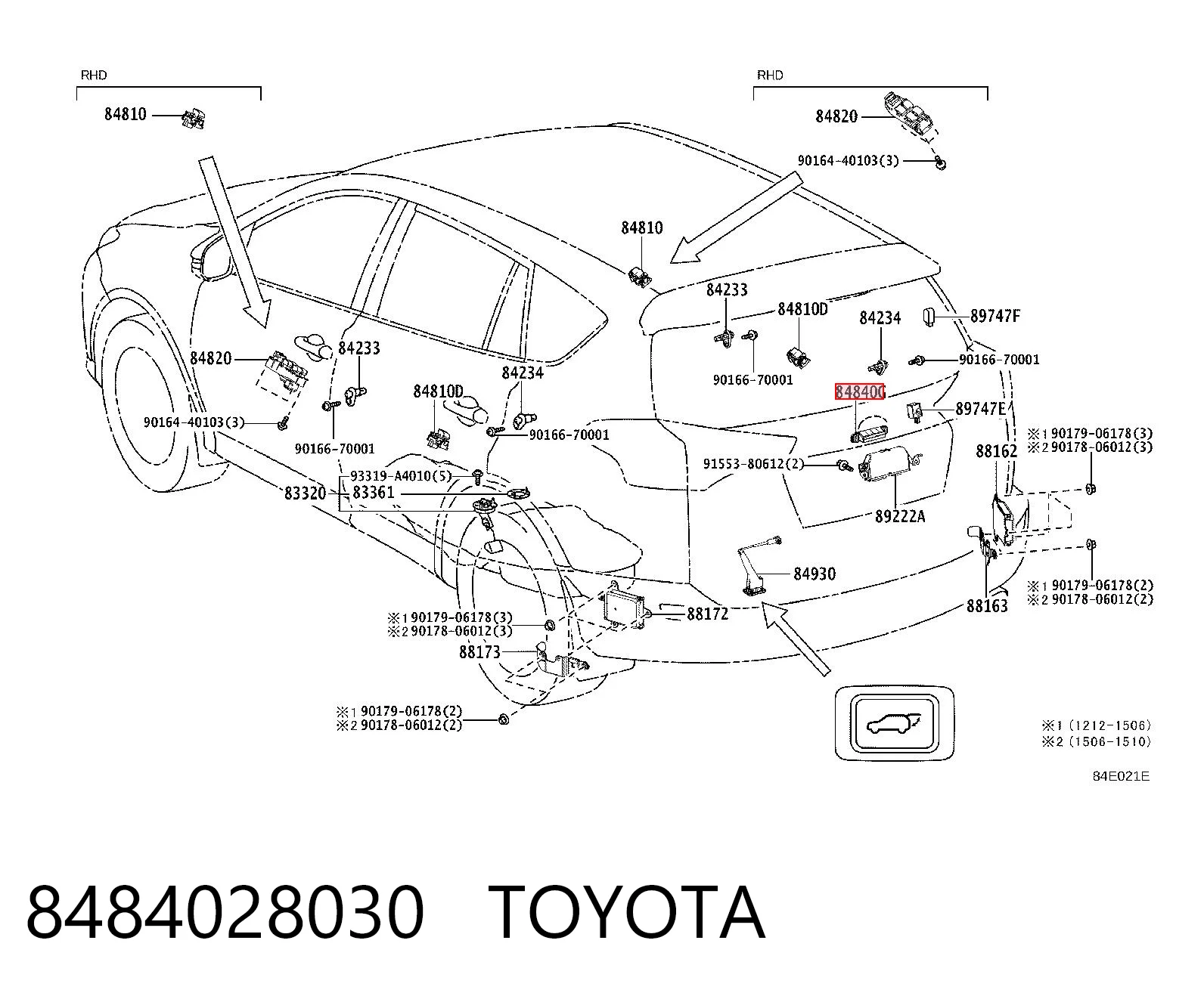8484028030 Toyota Botón de accionamiento del cierre de la tapa del maletero (puerta trasera 3/5)