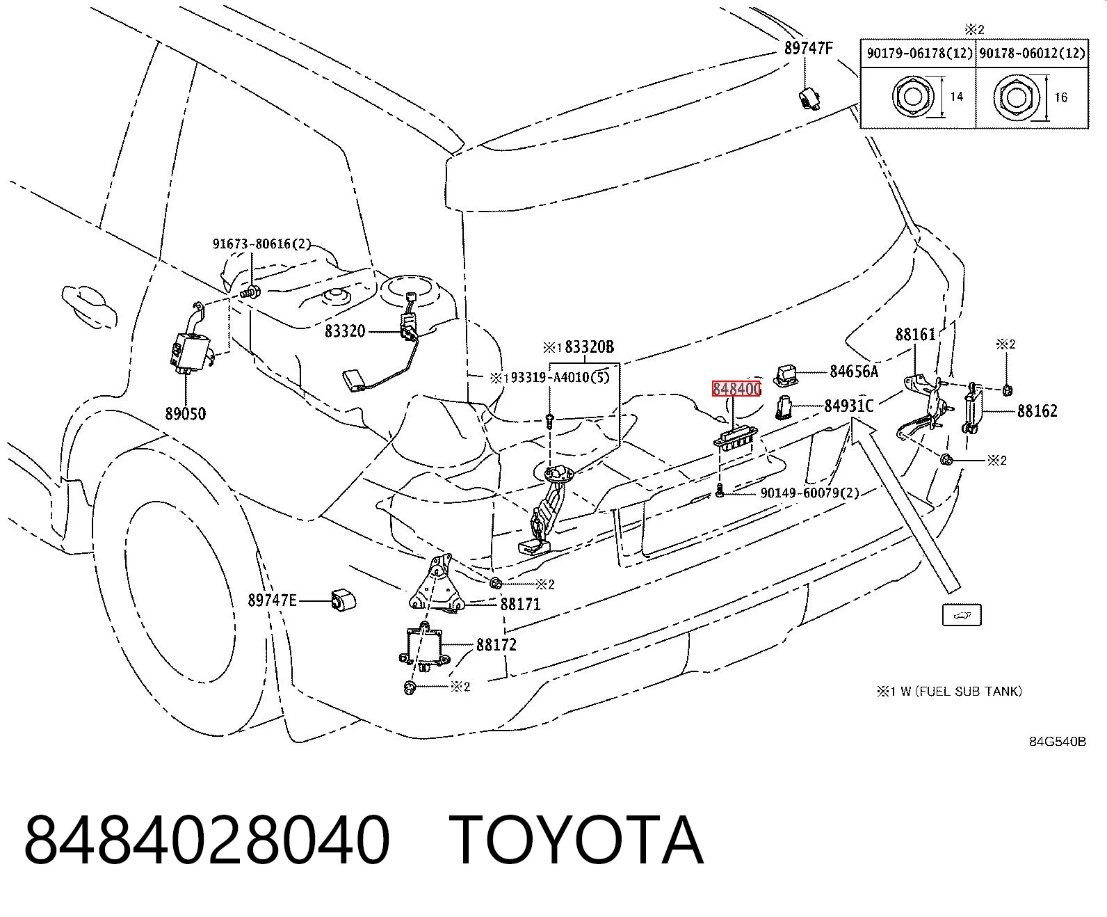 8484028040 Toyota Botón de accionamiento del cierre de la tapa del maletero (puerta trasera 3/5)