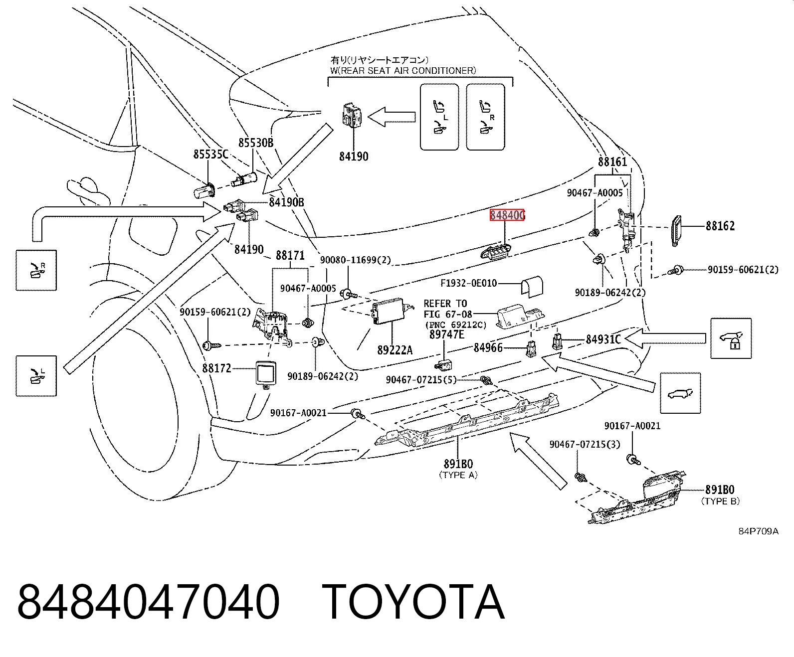 8484047040 Toyota Manilla de puerta de maletero exterior