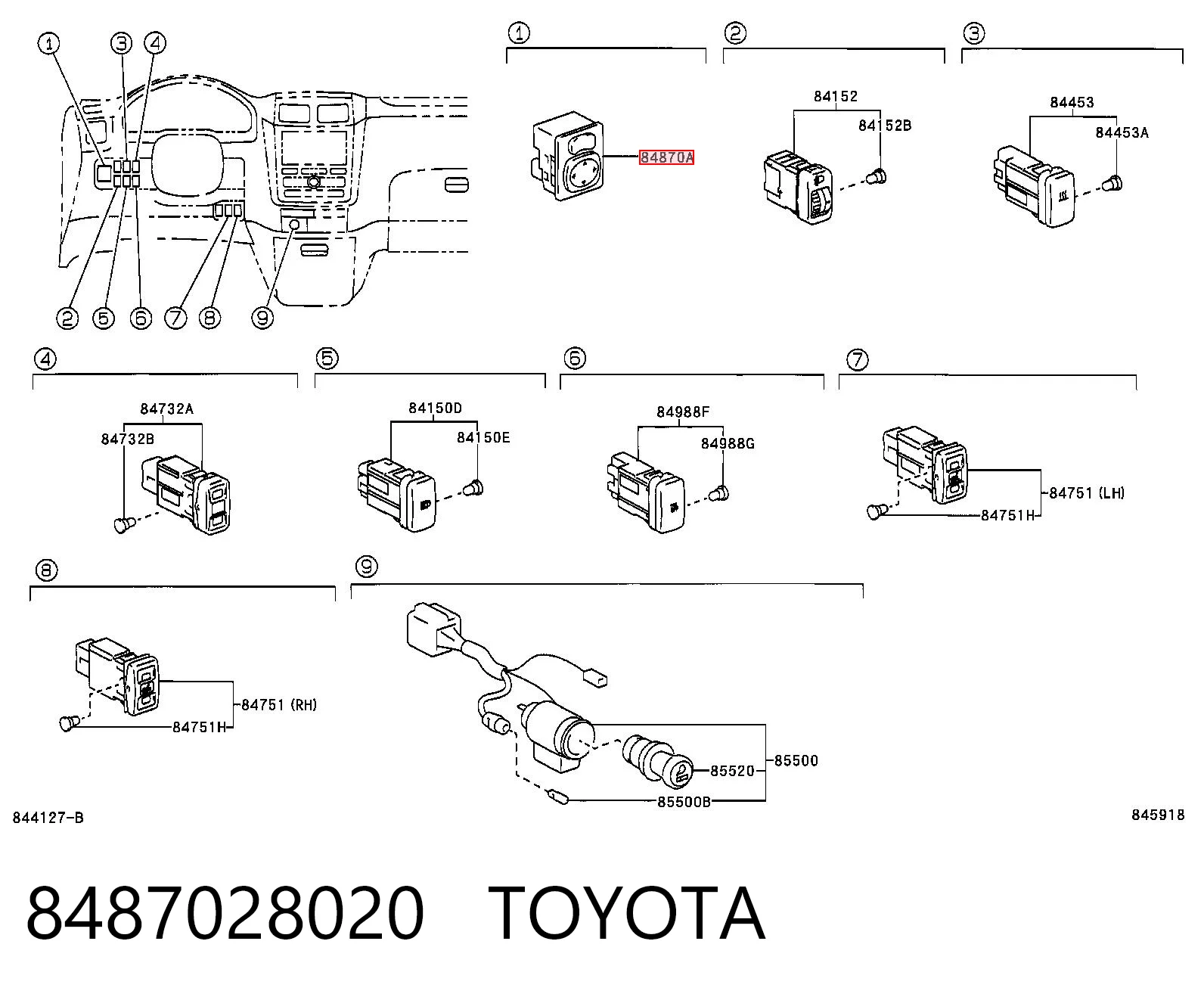 8487028020 Toyota Módulo de espejos retrovisores en la puerta