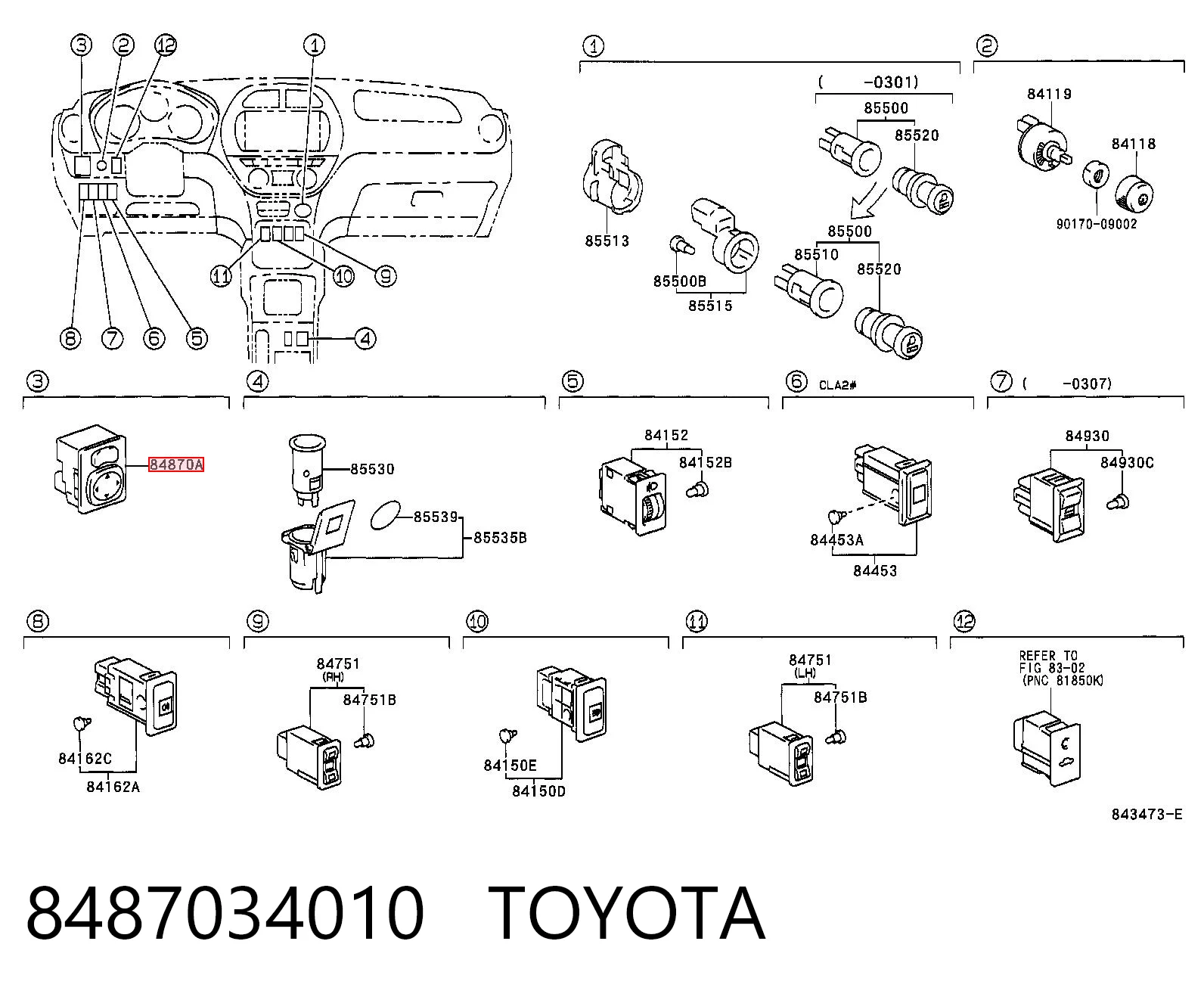 8487034010 Toyota Módulo de espejos retrovisores en la puerta