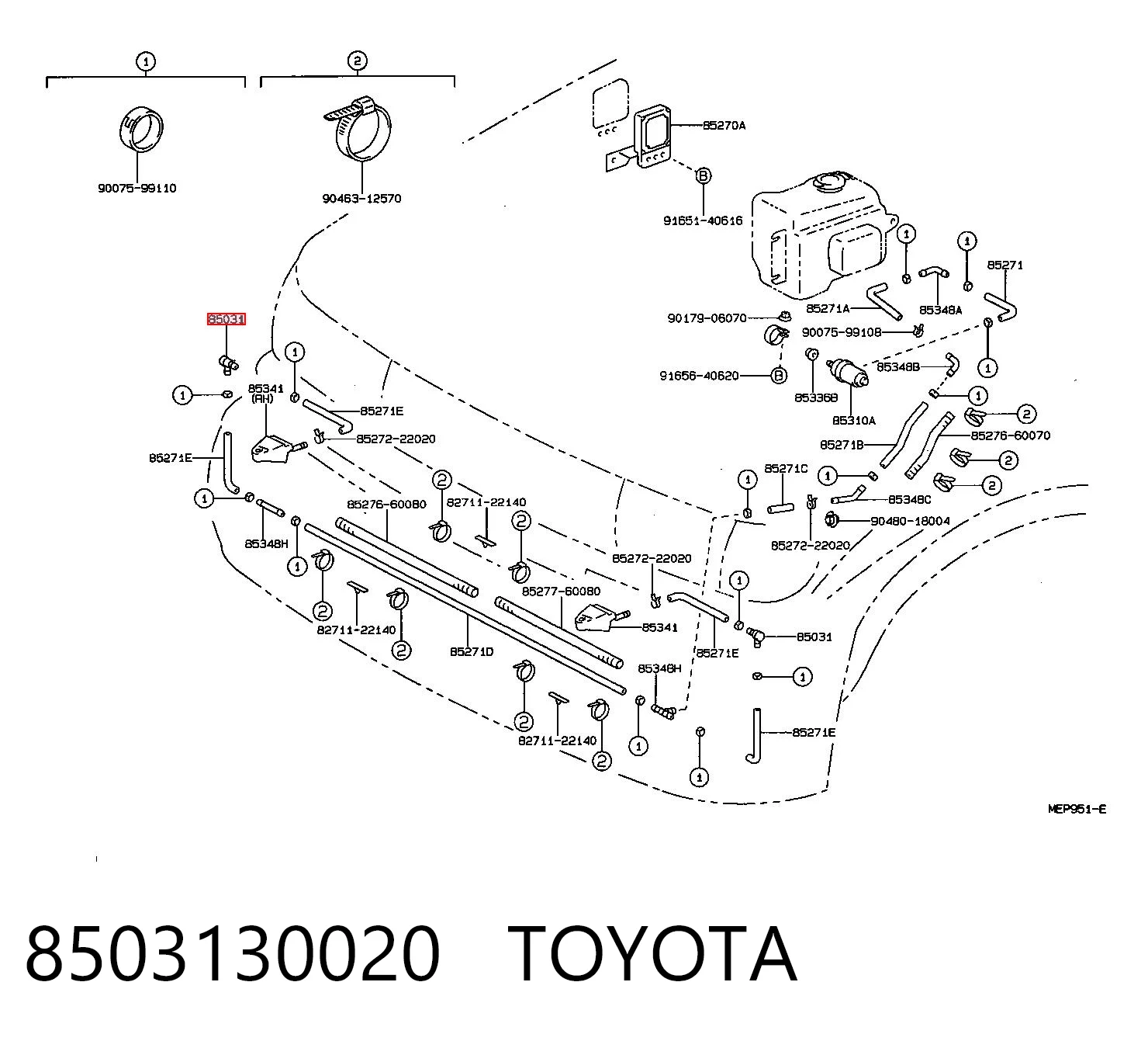8503130020 Toyota Válvula de retención del lavaparabrisas