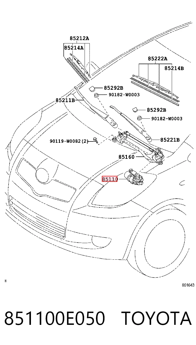 851100E050 Toyota Motor del limpiaparabrisas