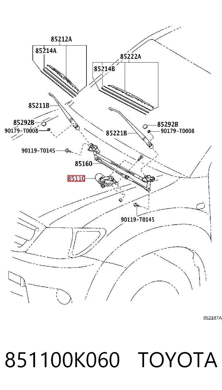 851100K060 Toyota Motor del limpiaparabrisas