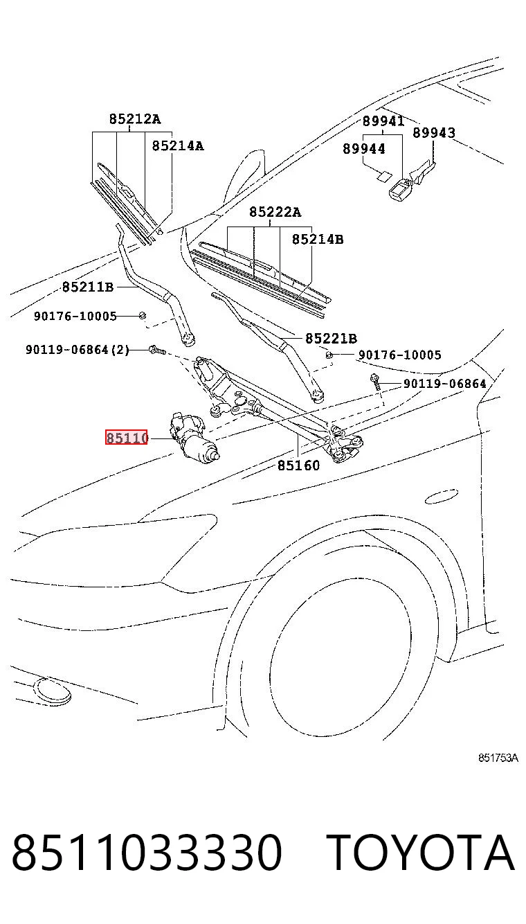 8511033330 Toyota Motor del limpiaparabrisas