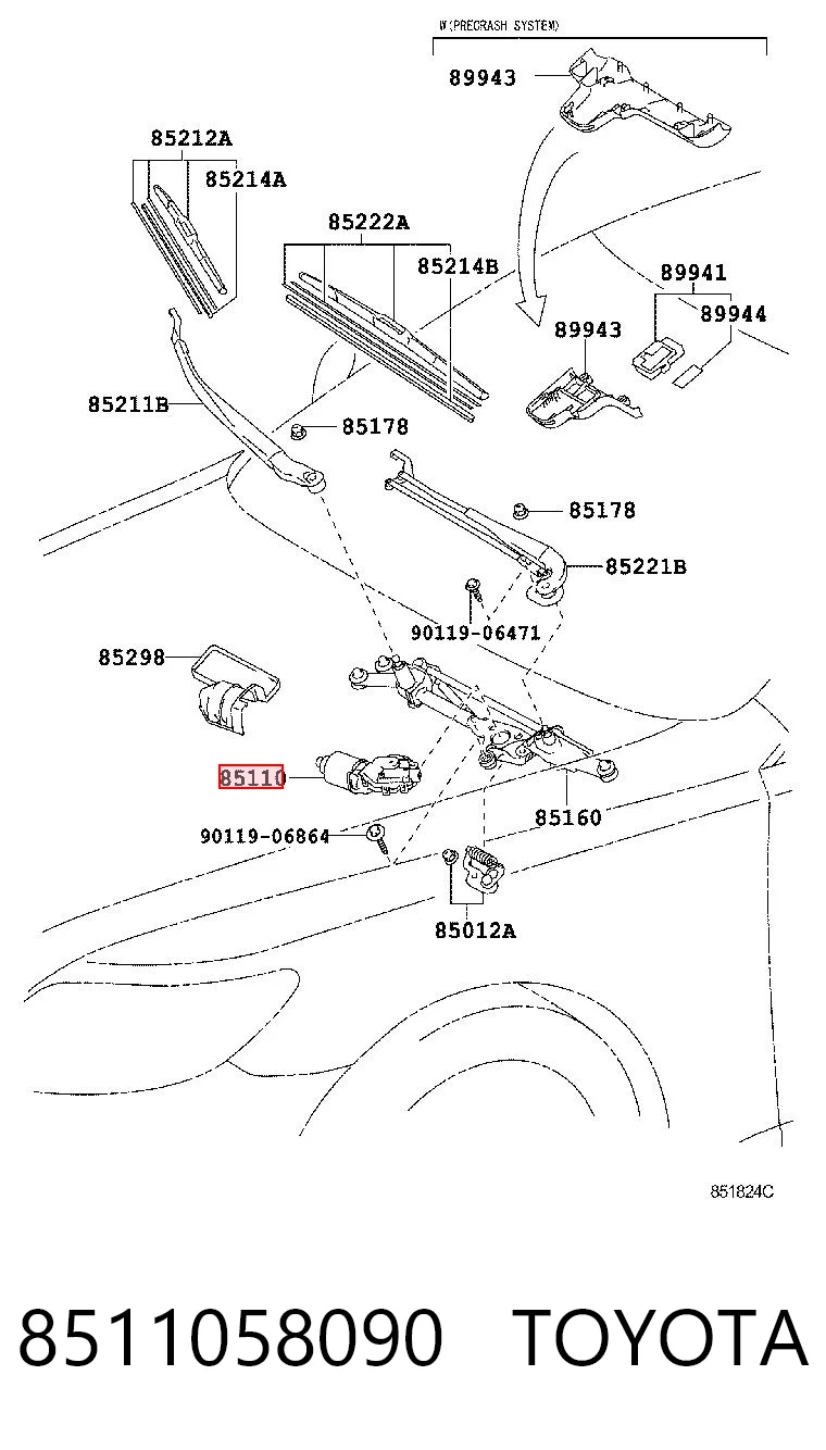 8511058090 Toyota Motor del limpiaparabrisas