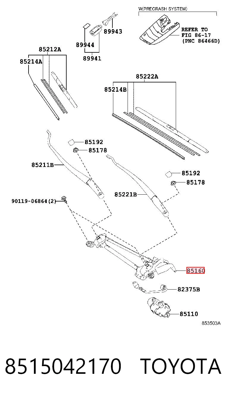 8515042170 Toyota Varillaje de limpiaparabrisas