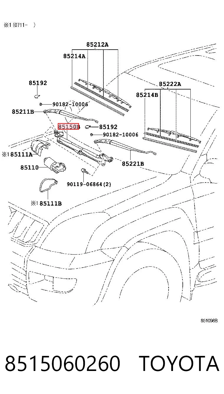 8515060260 Toyota Varillaje de limpiaparabrisas