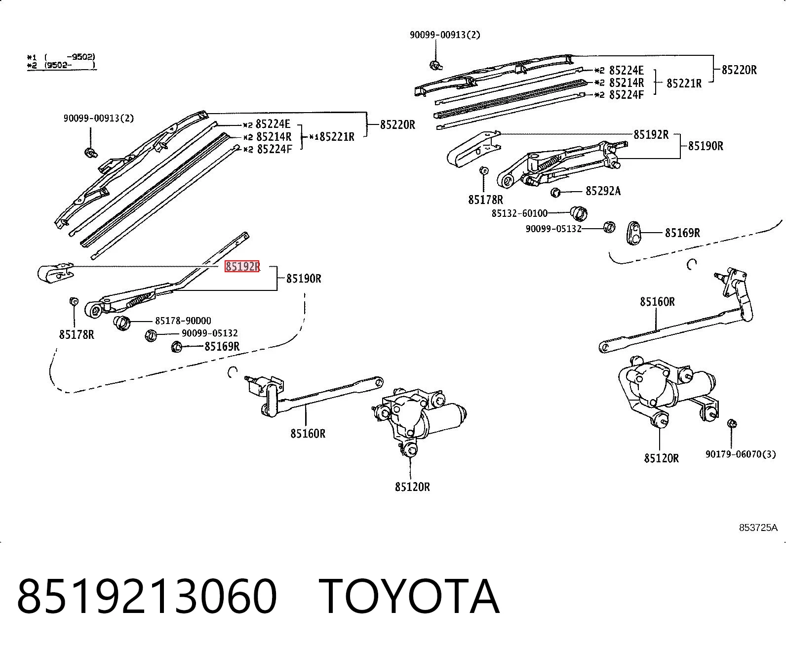 8519213060 Toyota Tapa de la tuerca del brazo del limpiaparabrisas trasero