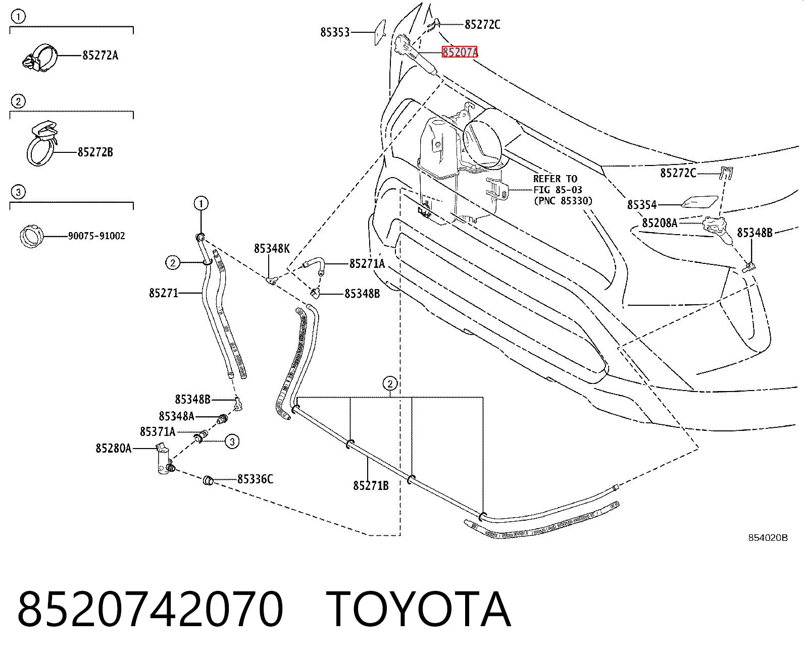 8520742070 Toyota Soporte de inyector del lavafaros (cilindro elevador)