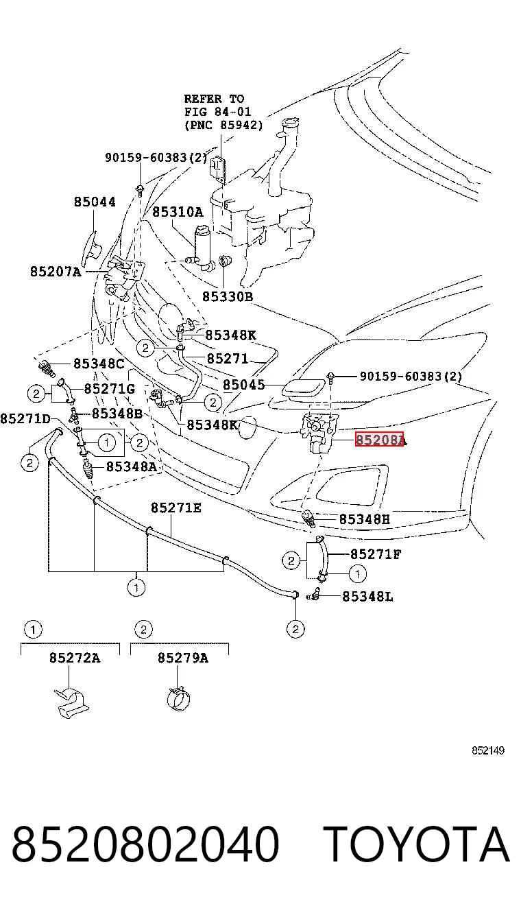 8520802040 Toyota Boquilla lavafaros, delantera izquierda