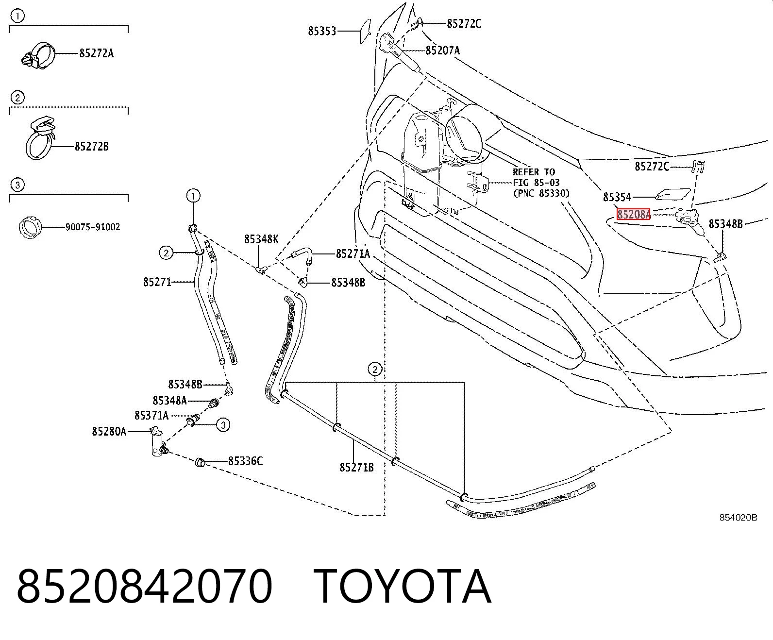 8520842070 Toyota Soporte de inyector del lavafaros (cilindro elevador)