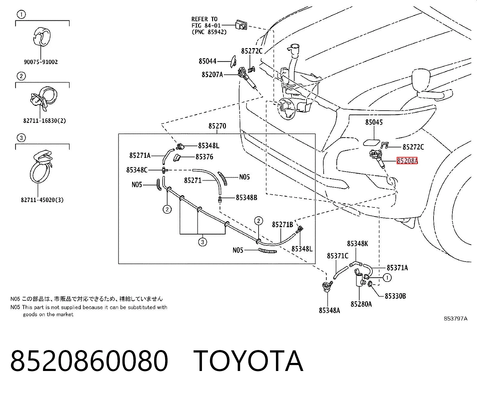 8520860080 Toyota Boquilla lavafaros, delantera izquierda