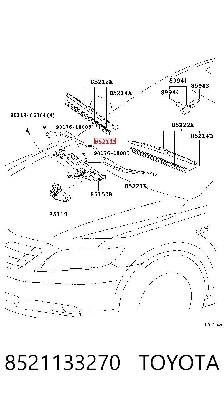 Brazo del limpiaparabrisas 8521133270 TOYOTA