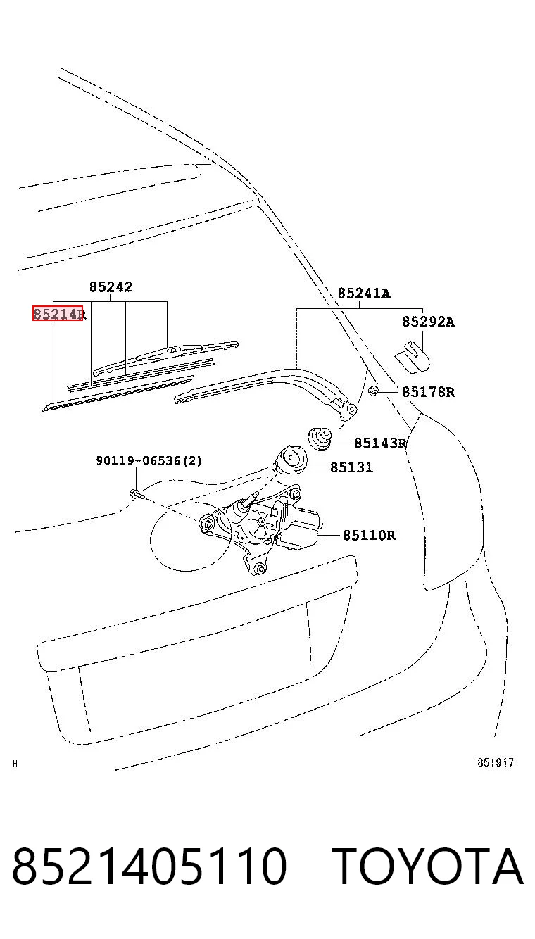 8521405110 Toyota Goma del limpiaparabrisas trasero
