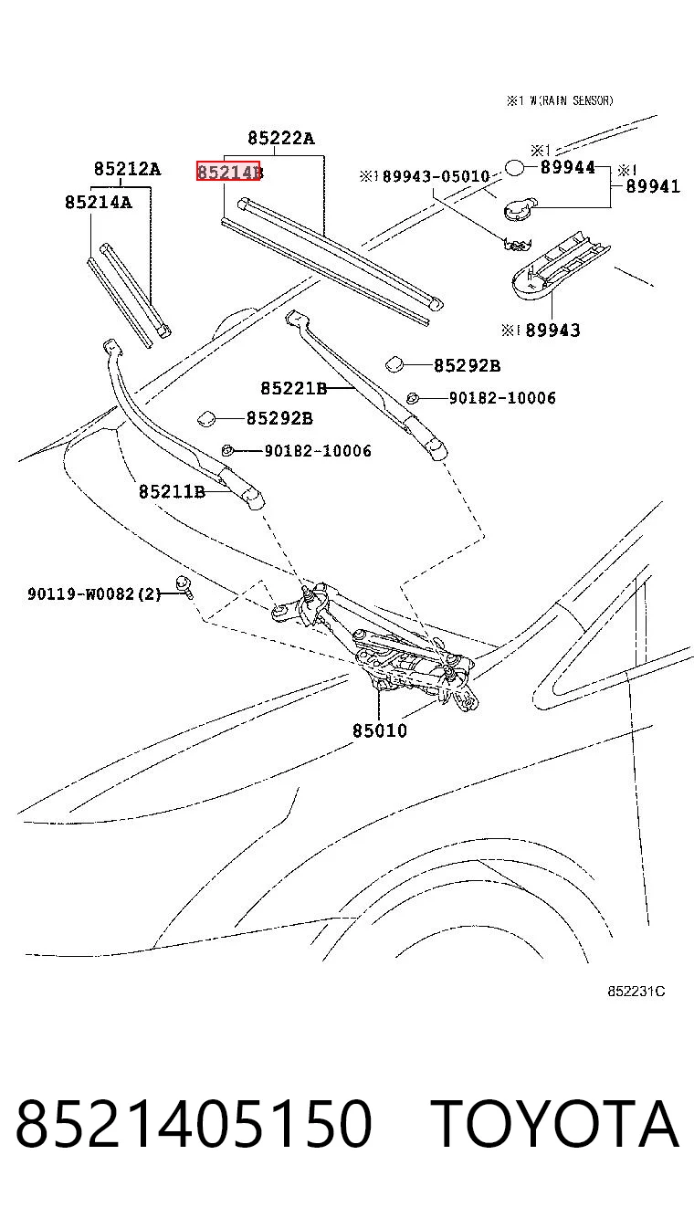 8521405150 Toyota Goma de la escobilla del limpiaparabrisas del lado del conductor