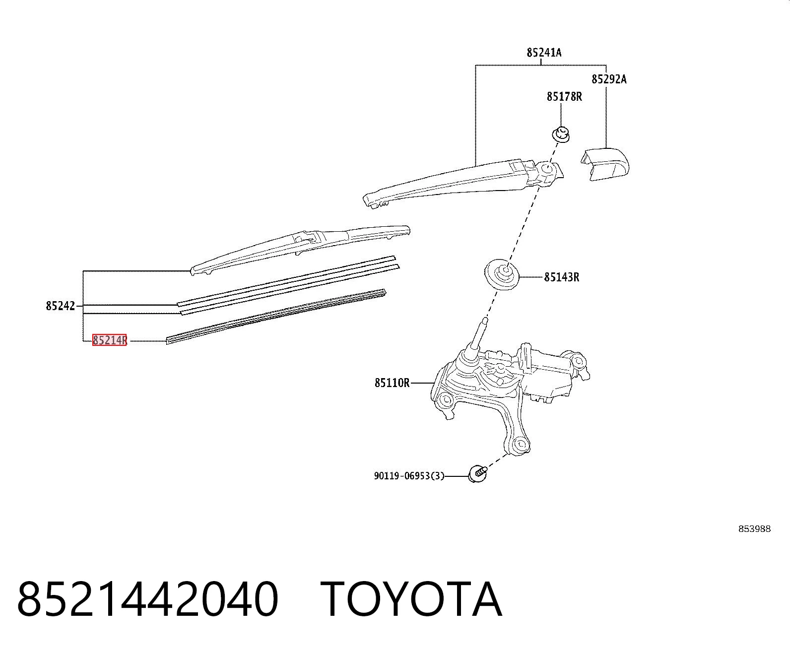 8521442040 Toyota Goma del limpiaparabrisas trasero