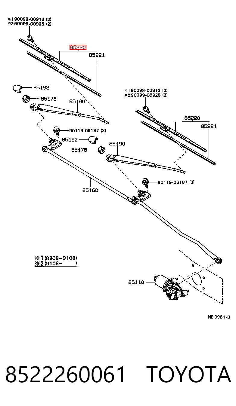 Escobilla del limpiaparabrisas del lado del conductor Toyota 4 Runner SUV (N130) (1987 - 1996) precio, desde 15,54 EUR