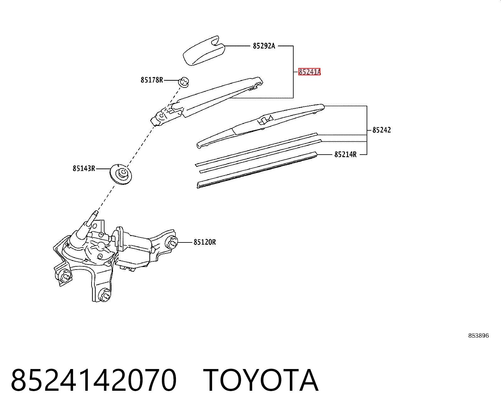 8524142070 Toyota Brazo del limpiaparabrisas, luna trasera