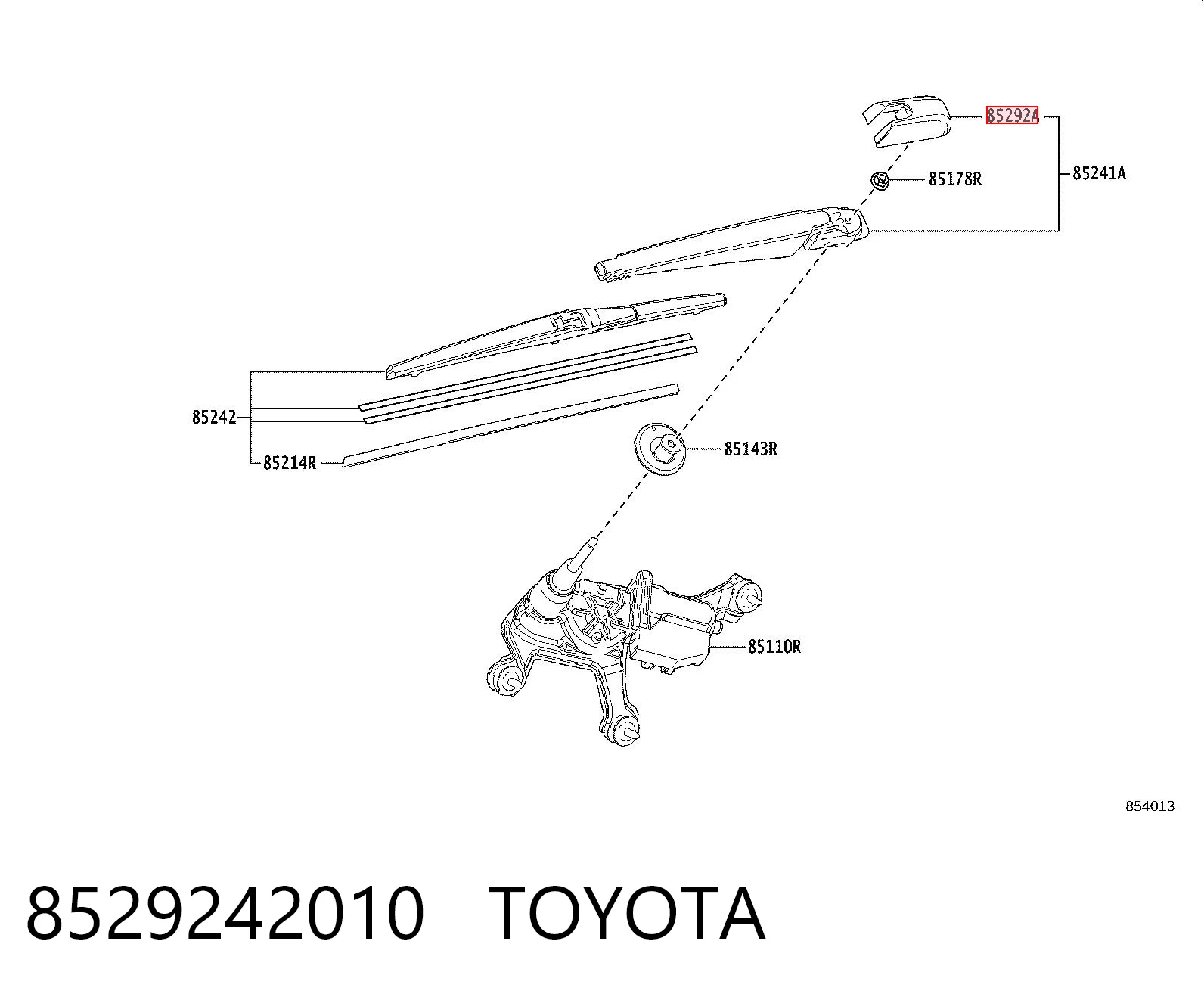8529242010 Toyota Tapa de la tuerca del brazo del limpiaparabrisas trasero