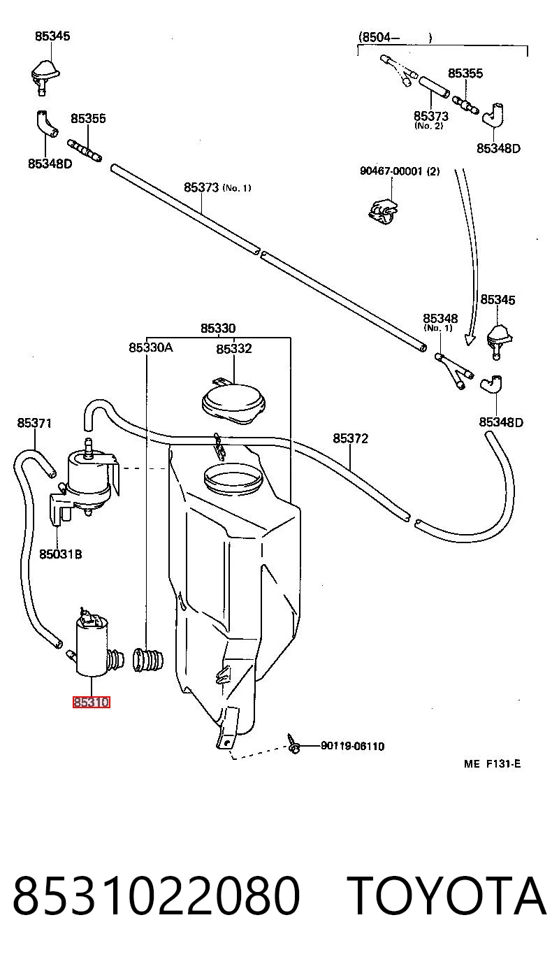 8531022080 Toyota Bomba-motor de limpiaparabrisas delantero/trasero