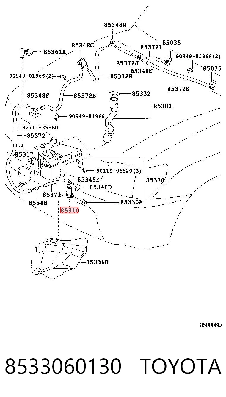 8533060130 Toyota Bomba de agua de lavado, lavado de parabrisas, delantera