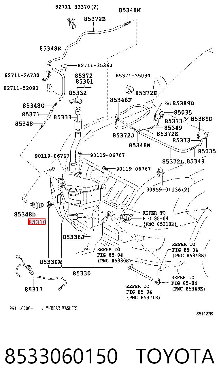 8533060150 Toyota Bomba de agua de lavado, lavado de parabrisas, delantera