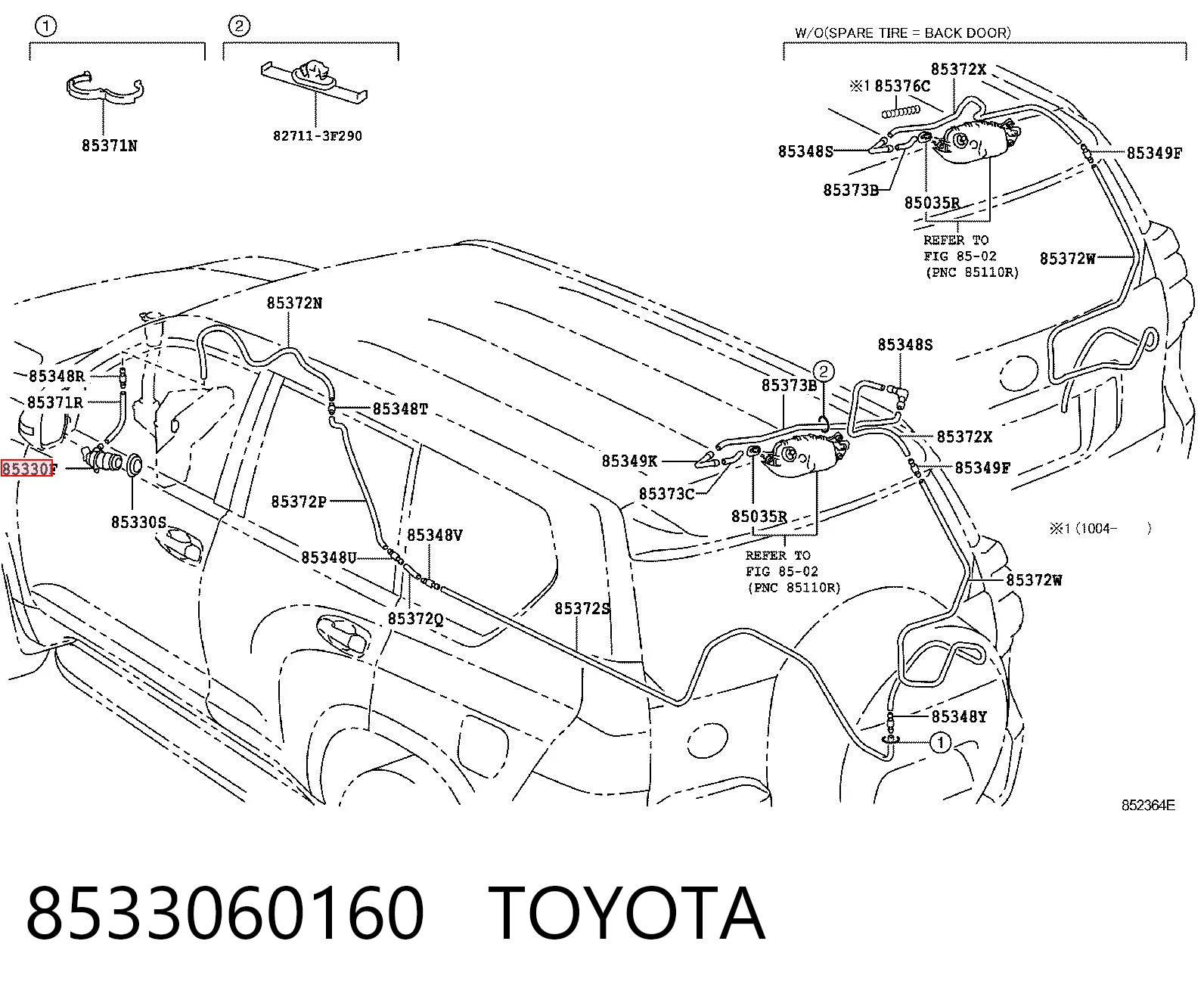 8533060160 Toyota Bomba-motor del lavaparabrisas trasero